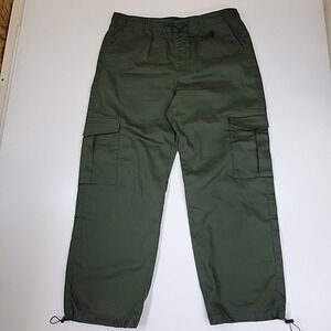 V.I.P. Jeans Olive Green Cargo Jogger Pants Elastic Waist Drawstring Six Pockets